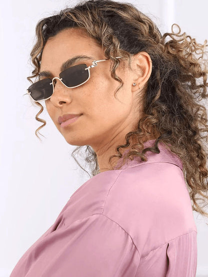 Damen Sonnenbrille halbrandlos mit Metallbügeln und rechteckigen Gläsern – Schwarz/Gold