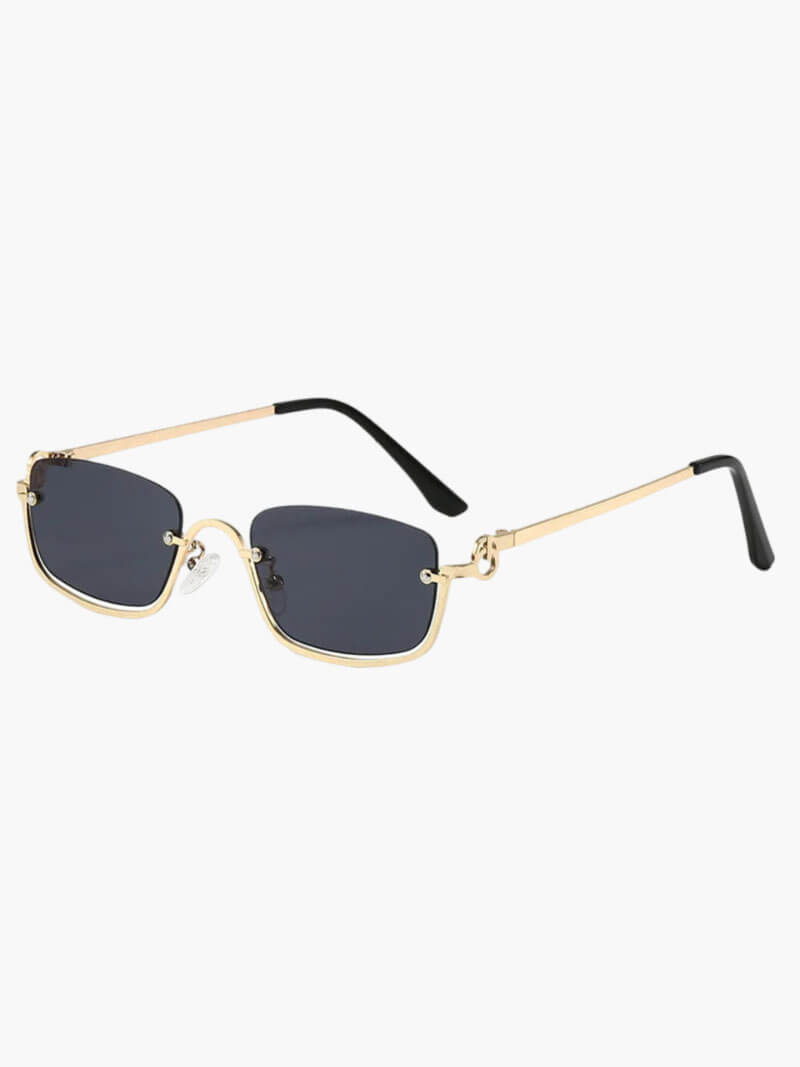 Damen Sonnenbrille halbrandlos mit Metallbügeln und rechteckigen Gläsern – Schwarz/Gold