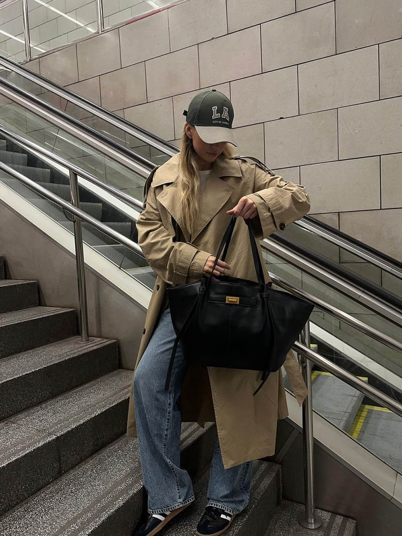 Damentasche Tote Bag Kunstleder trapezförmig mit Henkeln und Riegelverschluss