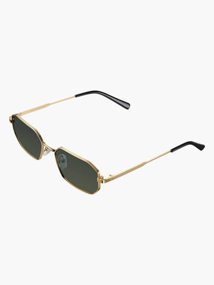 Damen Sonnenbrille sechseckig mit Metallrahmen, goldfarben