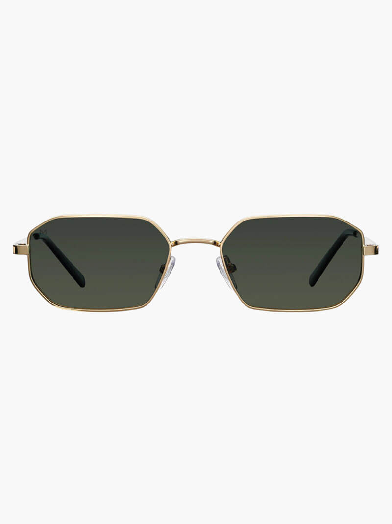 Damen Sonnenbrille sechseckig mit Metallrahmen, goldfarben