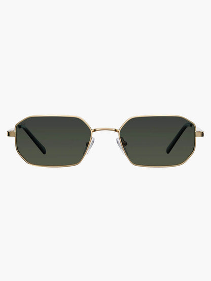 Damen Sonnenbrille sechseckig mit Metallrahmen, goldfarben