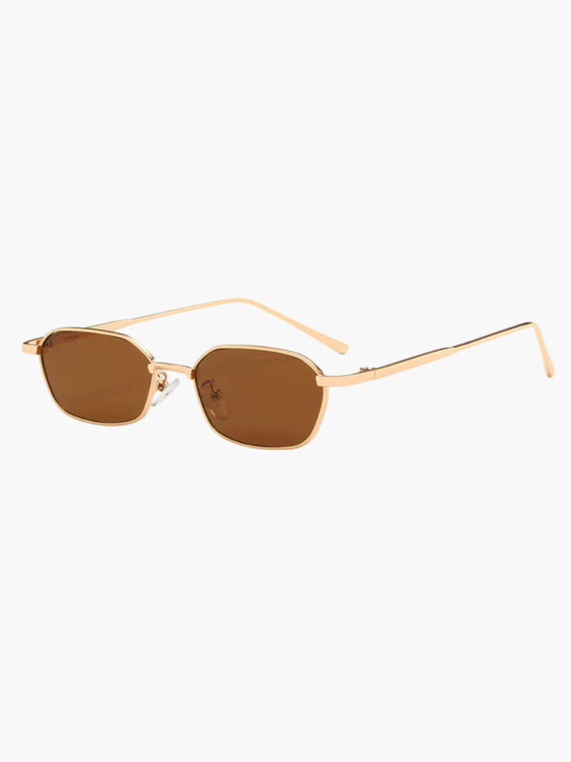 Damen Sonnenbrille sechseckig mit Metallrahmen, goldfarben