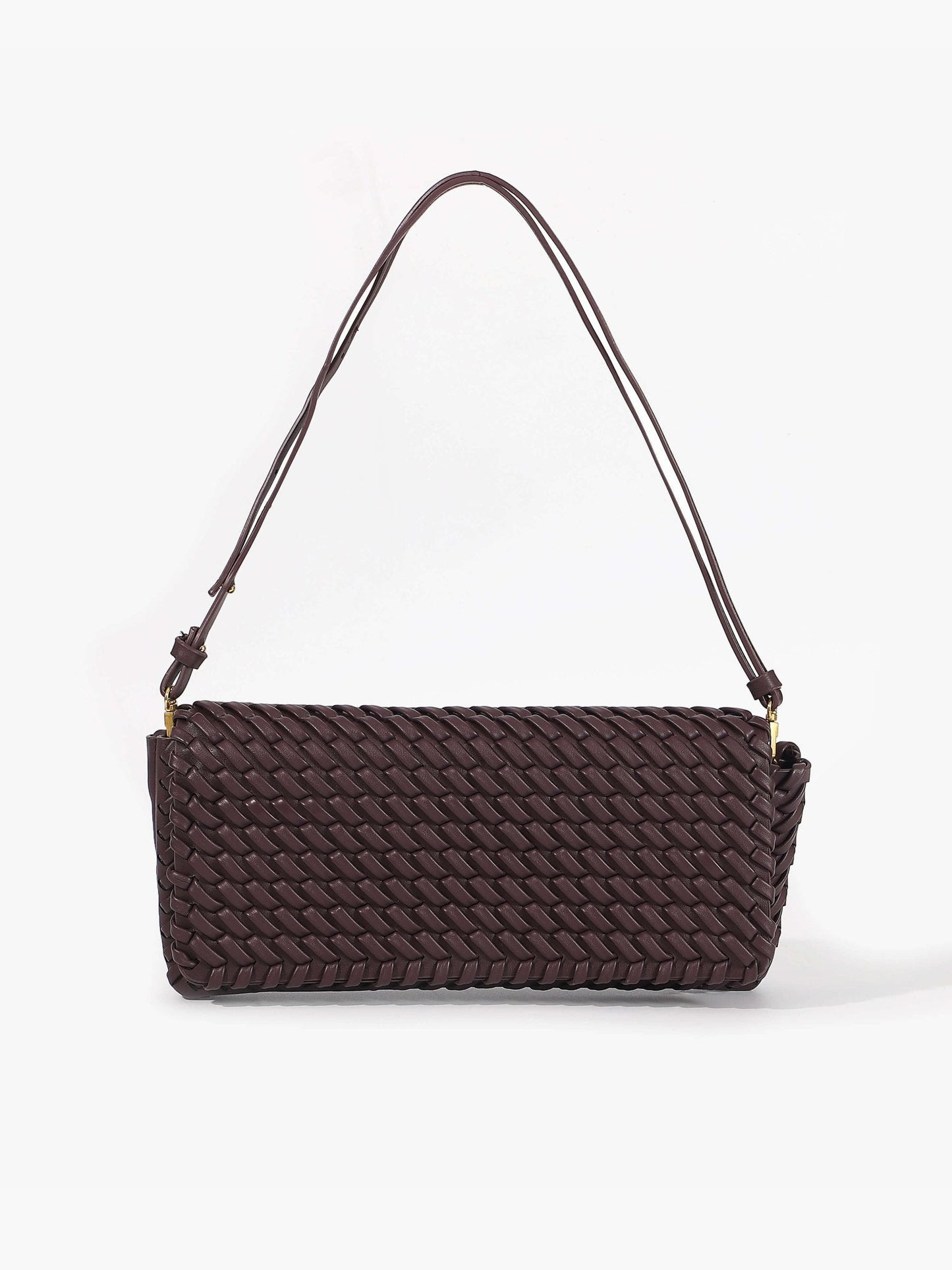 Damentasche Baguette Bag geflochten Kunstleder dunkelbraun mit Schulterriemen