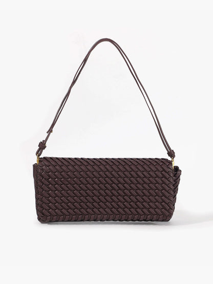 Damentasche Baguette Bag geflochten Kunstleder dunkelbraun mit Schulterriemen